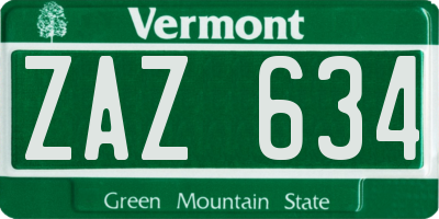 VT license plate ZAZ634