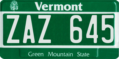 VT license plate ZAZ645