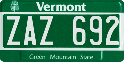 VT license plate ZAZ692