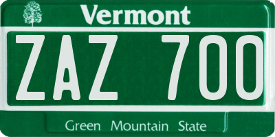 VT license plate ZAZ700