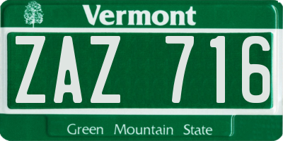 VT license plate ZAZ716