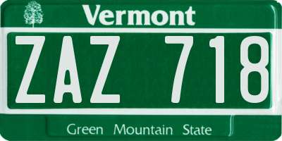 VT license plate ZAZ718
