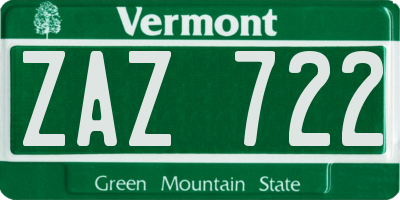 VT license plate ZAZ722