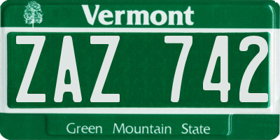 VT license plate ZAZ742