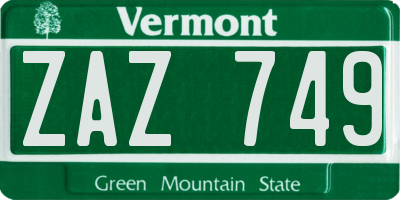 VT license plate ZAZ749