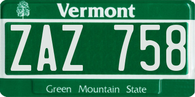 VT license plate ZAZ758