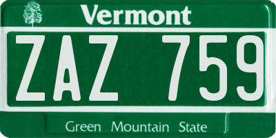 VT license plate ZAZ759