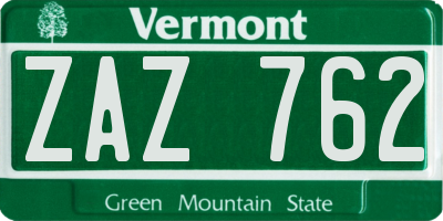 VT license plate ZAZ762