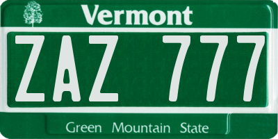 VT license plate ZAZ777