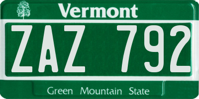 VT license plate ZAZ792