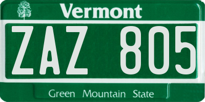 VT license plate ZAZ805