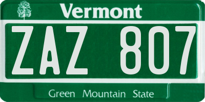 VT license plate ZAZ807