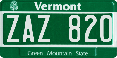 VT license plate ZAZ820