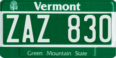 VT license plate ZAZ830