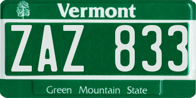 VT license plate ZAZ833
