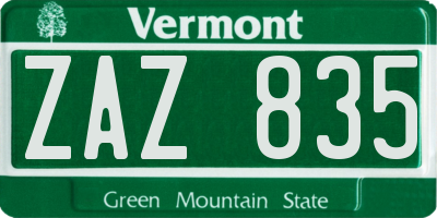 VT license plate ZAZ835