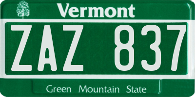 VT license plate ZAZ837