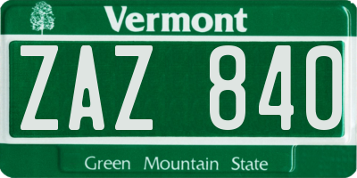 VT license plate ZAZ840