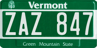 VT license plate ZAZ847