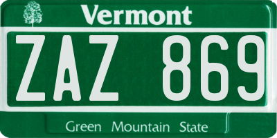 VT license plate ZAZ869