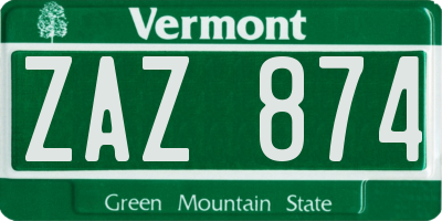 VT license plate ZAZ874