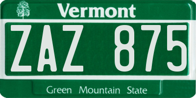 VT license plate ZAZ875
