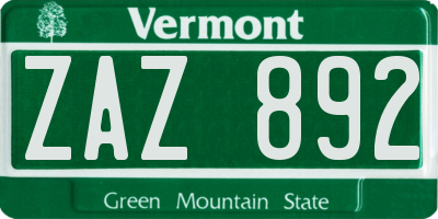 VT license plate ZAZ892
