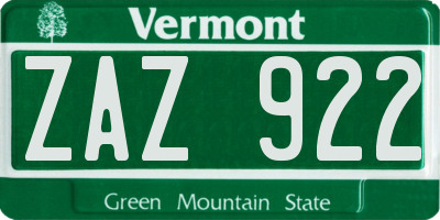 VT license plate ZAZ922