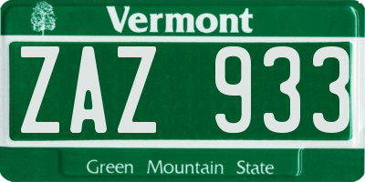 VT license plate ZAZ933