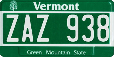 VT license plate ZAZ938