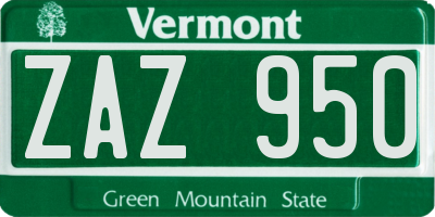 VT license plate ZAZ950