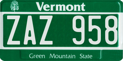 VT license plate ZAZ958