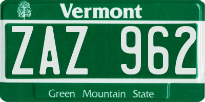 VT license plate ZAZ962