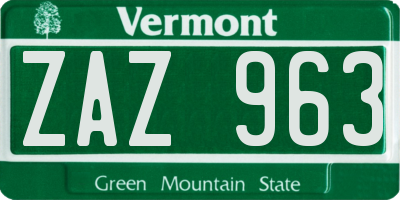 VT license plate ZAZ963