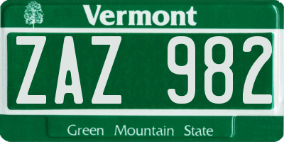 VT license plate ZAZ982