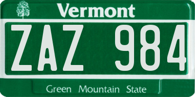 VT license plate ZAZ984