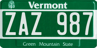 VT license plate ZAZ987