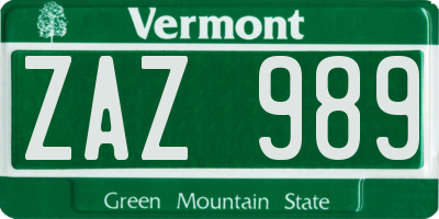 VT license plate ZAZ989