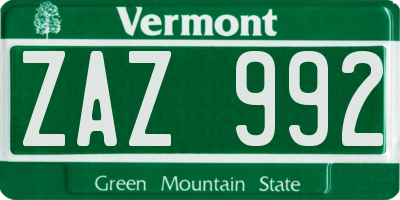 VT license plate ZAZ992