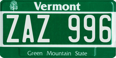 VT license plate ZAZ996