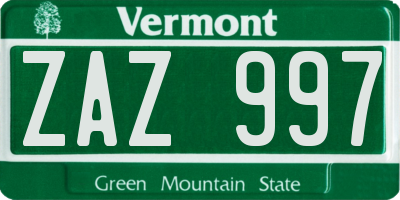 VT license plate ZAZ997