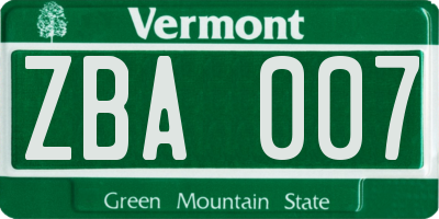 VT license plate ZBA007