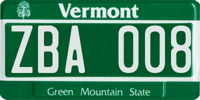 VT license plate ZBA008
