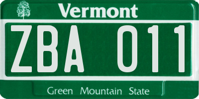 VT license plate ZBA011