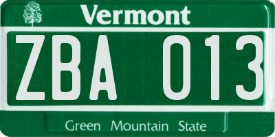 VT license plate ZBA013