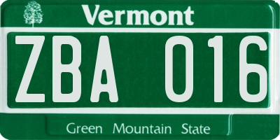 VT license plate ZBA016