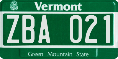 VT license plate ZBA021