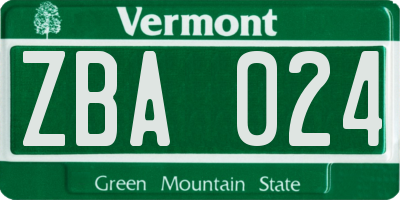 VT license plate ZBA024