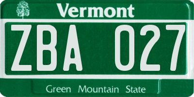 VT license plate ZBA027