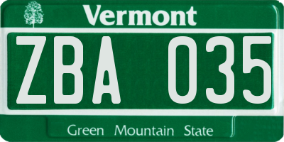 VT license plate ZBA035
